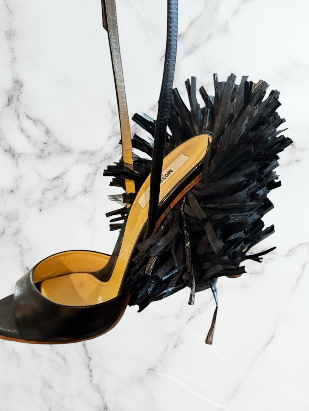 MOSCHINO Black Slingback Fringe Platforms - Picture 2 of 14